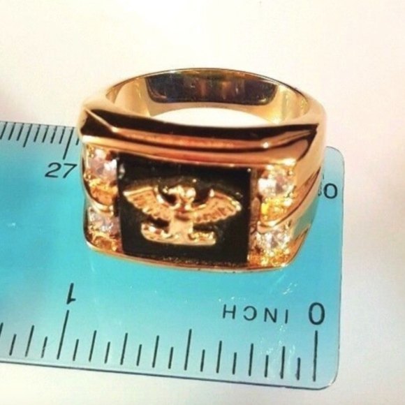 Men's Gold tone Cubic Zirconia Eagle Ring Ring Size 11 Patriotic Black - Picture 6 of 7